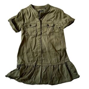 Girl’s Army Green Ruffle Skirt Shirt Dress, Sz: 4T